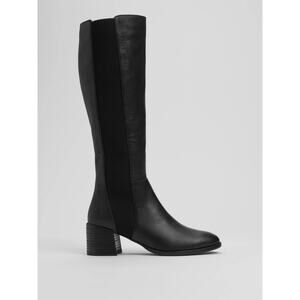 Eileen Fisher Destry Leather and Recycled Stretch Knit Boots Sz 6 Black Nice!